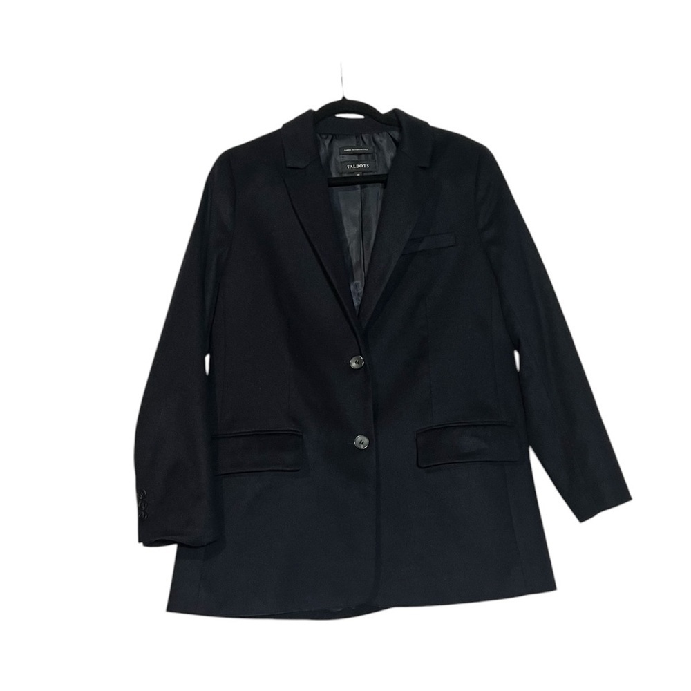 Talbots Blazer Navy Blue Fabric Woven in Italy Size 12 Wool Office Career